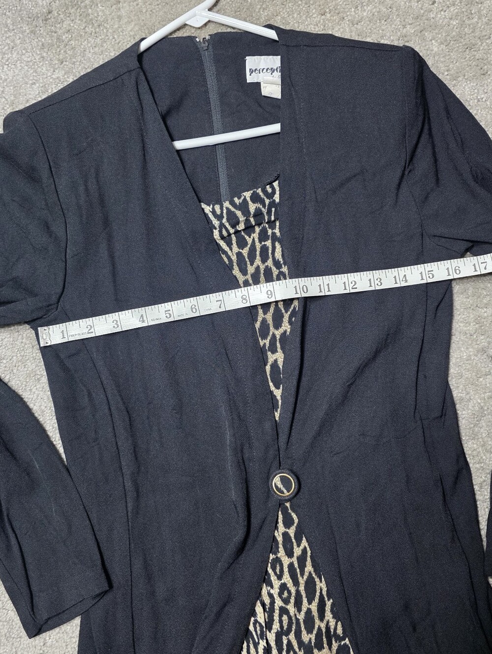 Vintage Perceptions Leopard Print Black Cardigan Dress Shoulder Pads Size 8 - Picture 7 of 10